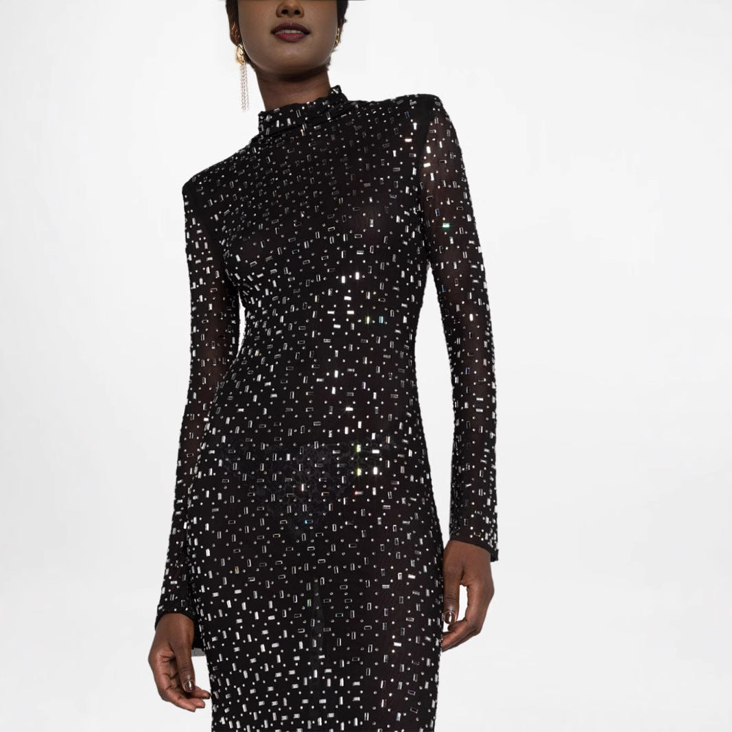 Women's Light Luxury Overcoat Clothes Fashion Mesh Collar Long Sleeves Dresses