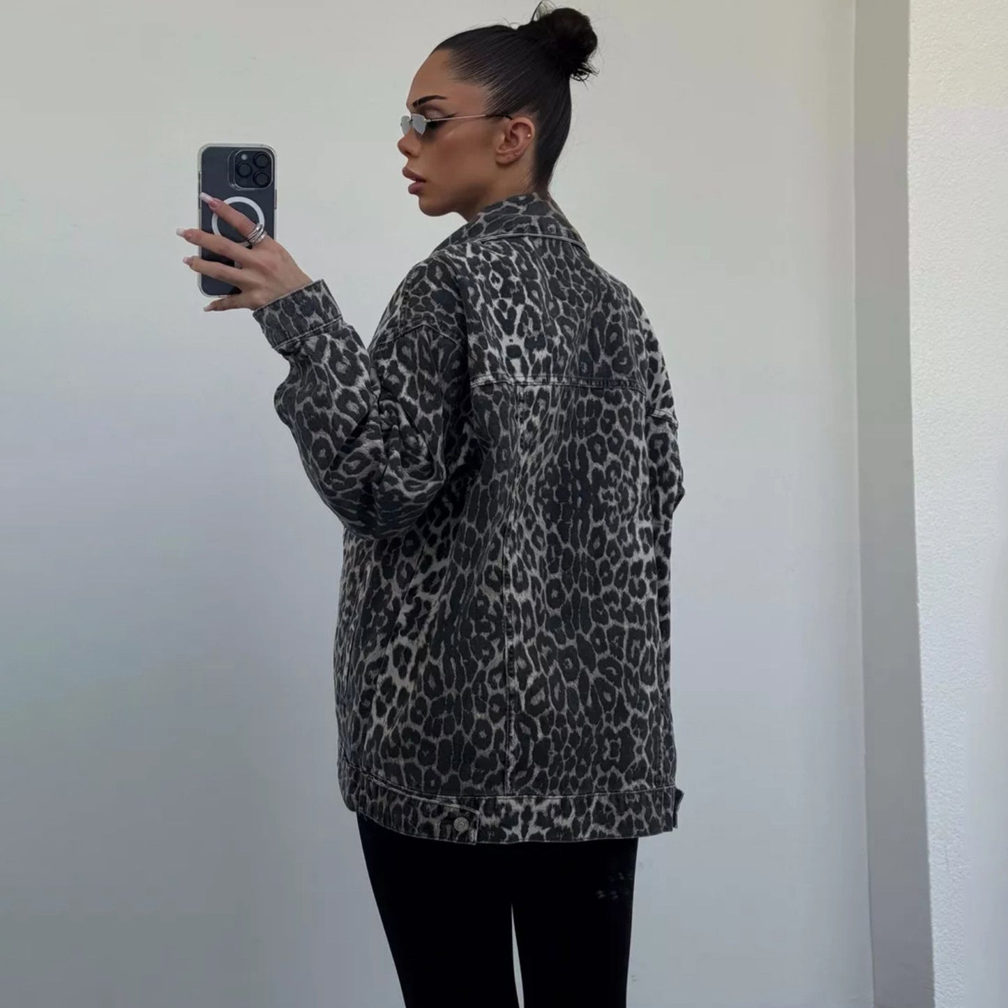 Women's Leopard Print Denim For Spring Loose Jackets