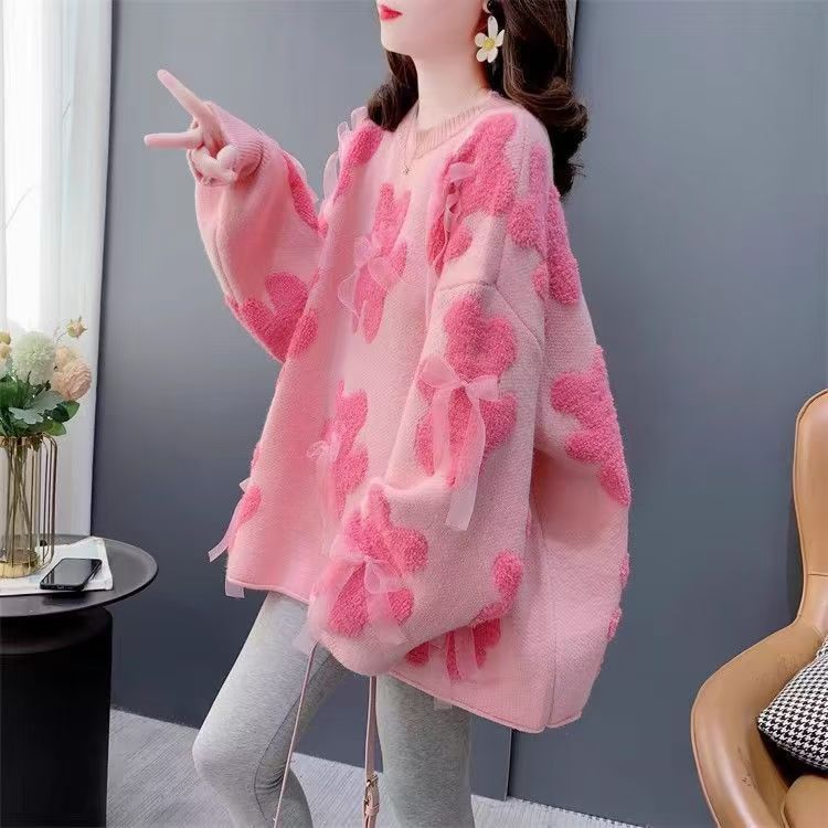 Women's Korean Style Mid-length Bear Loose Lazy Fashionable Round Sweaters