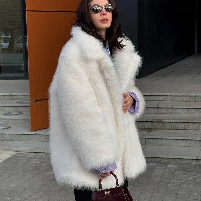 Women's Fur Casual Loose Fox Collar Environmental Coats
