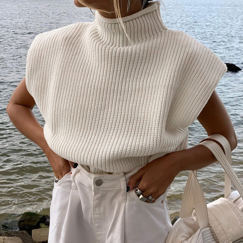 Women's Solid Color Knitted Sexy Temperament Turtleneck With Sleeves Sweater