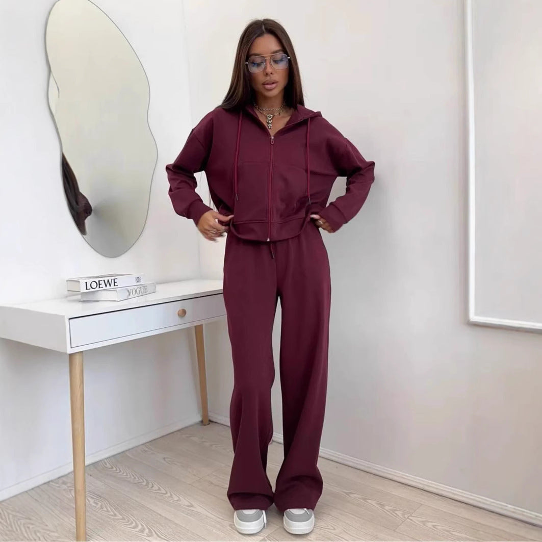 Sports Long Sleeve Zipper Hoodie Trousers Suits