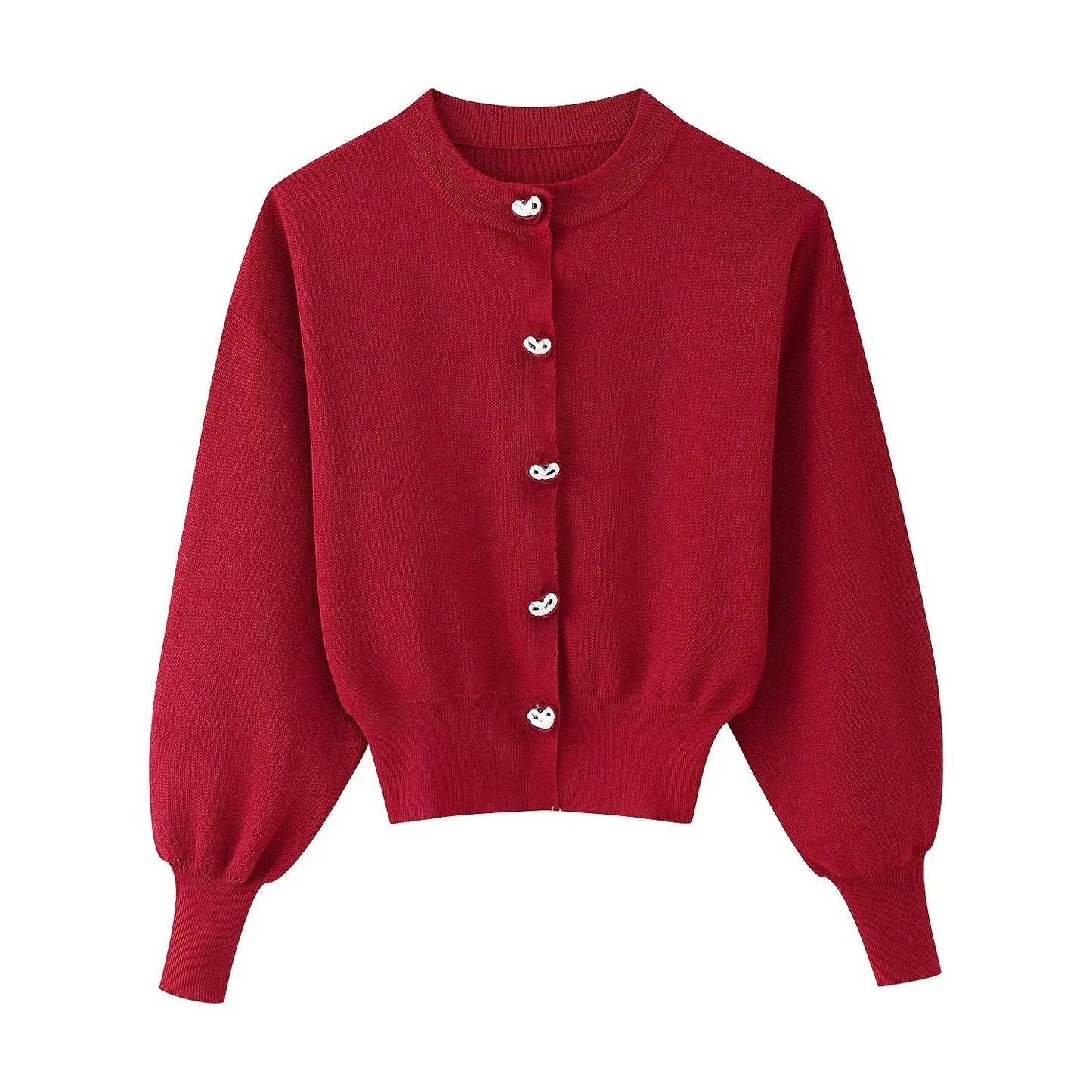Women's Heart-shaped Button Round Neck Knitted Blouses
