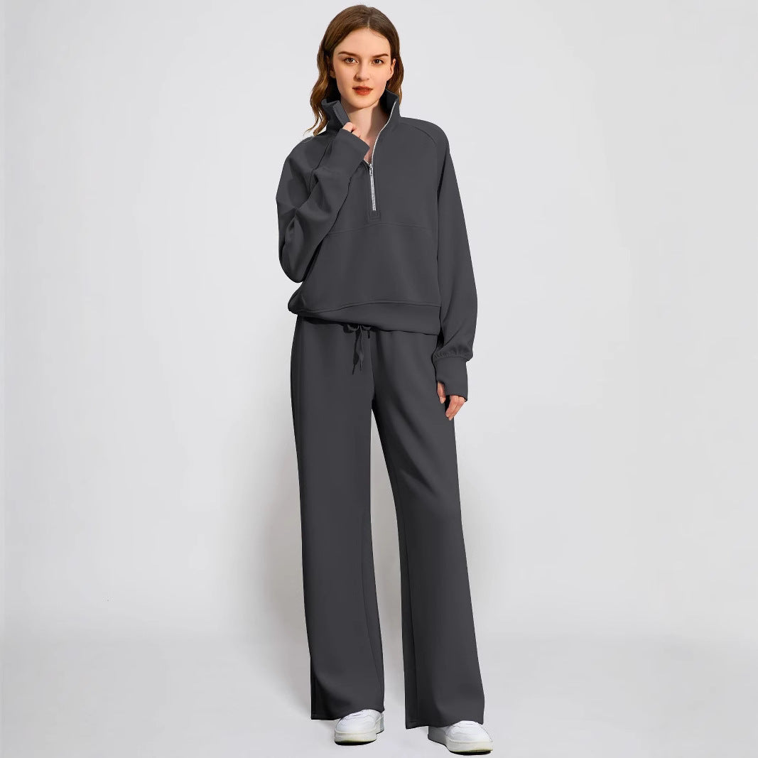 Women's Two-piece Zip Sweatshirt Wide Leg Track Fashion Casual Suit