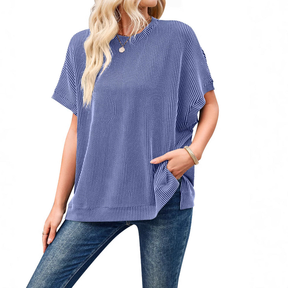 Women's Solid Color Knitted Oversized Pullover Batwing Blouses