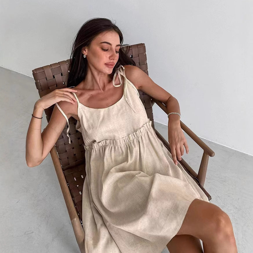 Women's Urban Sexy Cotton Linen Style Strap Dress
