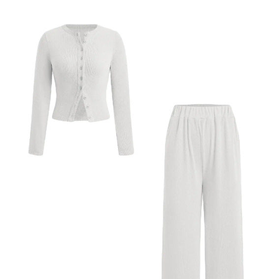 Unique Buttoned Long Sleeve Wide Leg Fashion Casual Suit