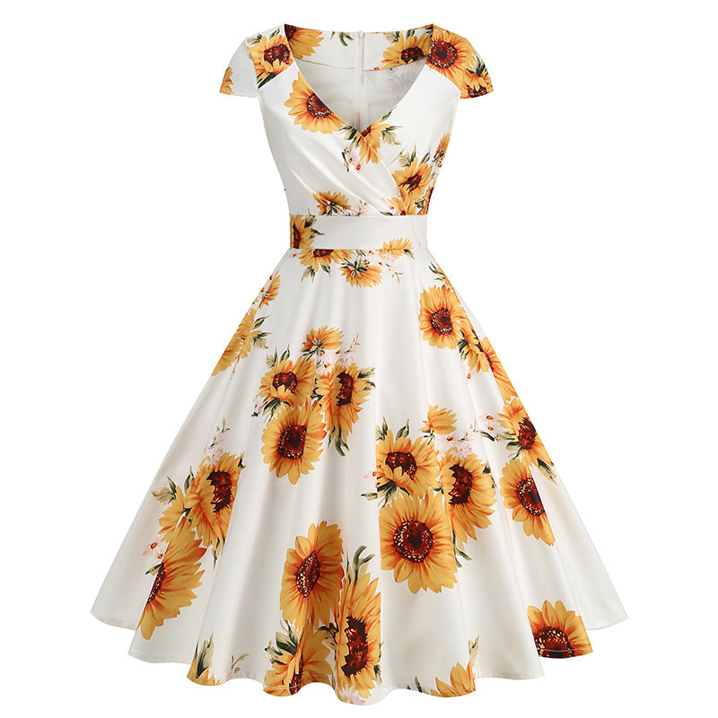 Style Sleeve Printed Large Swing Dress Dresses