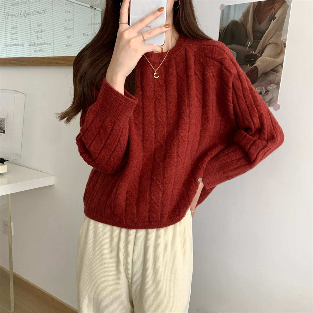 Women's Korean Round Neck Idle Style Twist Knit With Sweater