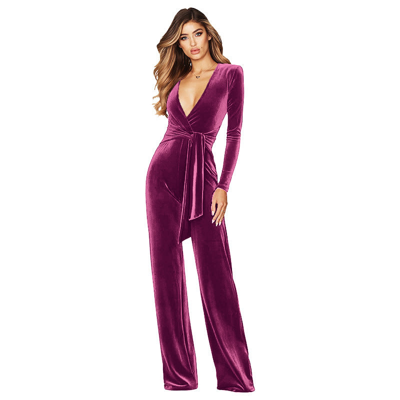Women's Veet Slimming Solid Color Long Sleeve Jumpsuits