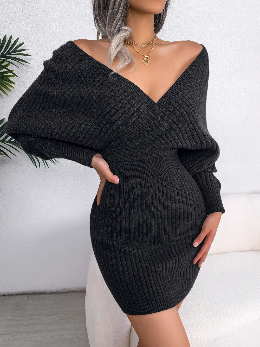 Women's Sexy Cross Bat Sheath Woolen Skirts