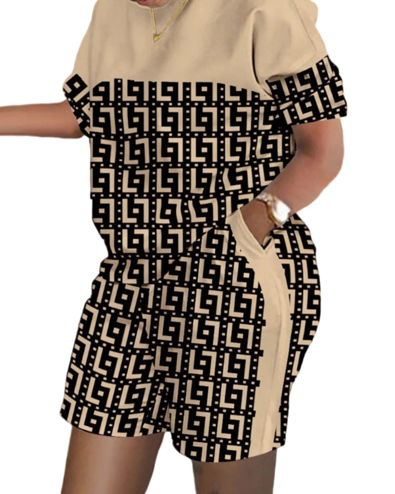 Women's Versatile Short-sleeved Two-piece Printed Commuter Suits
