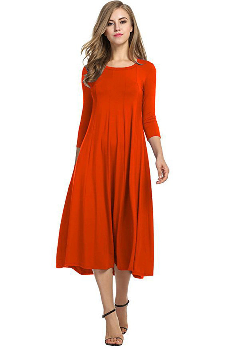 Round Neck Shirt With Half Sleeve Solid Color Dresses