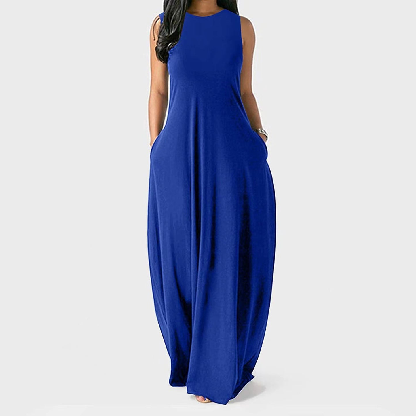 Summer Solid Color Round Neck Casual Dress