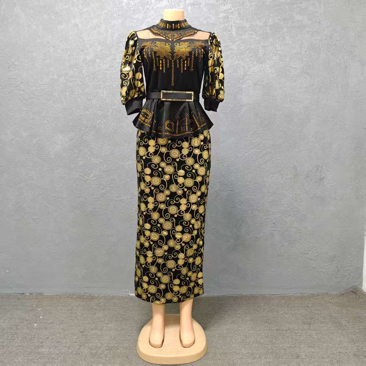 Women's Solid Color African Bronzing Rhinestone Printing Dresses
