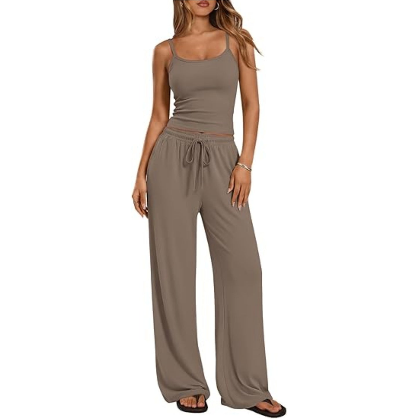 Women's Solid Color Camisole Wide Leg Set Suits