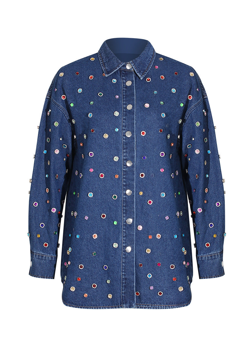 Women's Personalized Denim Two-piece Beaded Trousers Loose Jackets