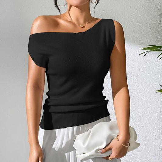 Color Sleeveless Knitted Sexy Slim T-shirt Knitwear