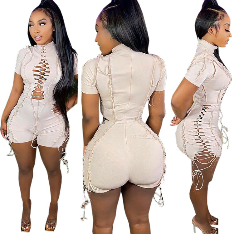 Women's Hot Push Sexy Solid Color Lace Jumpsuits