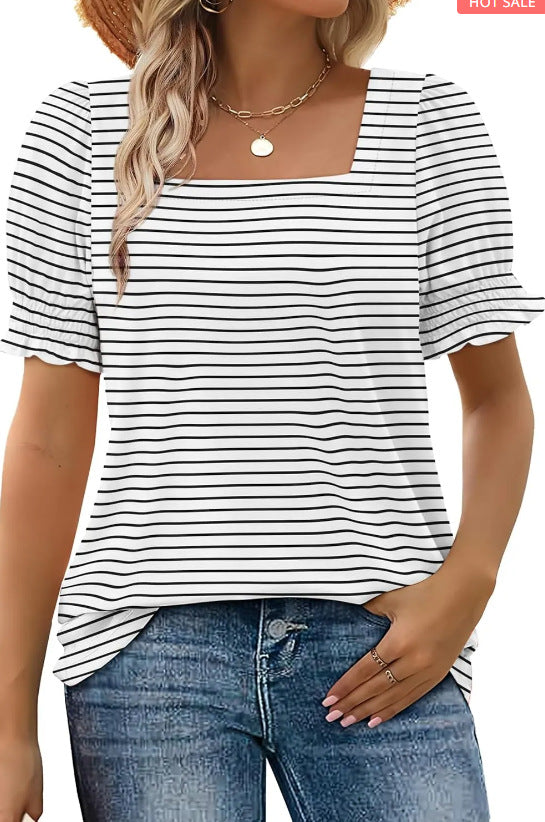 Fashion Simple Petal Sleeve Loose T-shirt Blouses