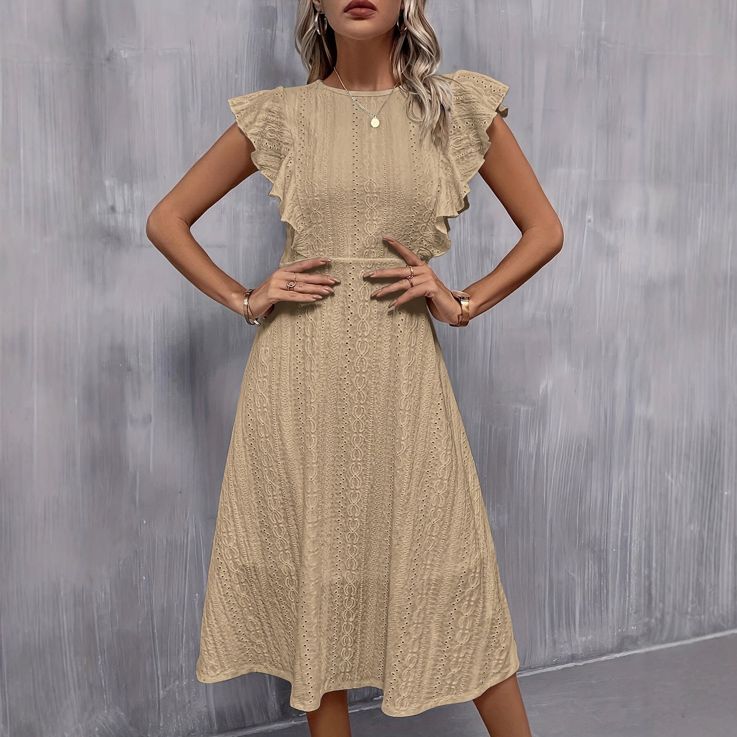 Women's Elegant Lady Classic Ruffles White Zipper Dress