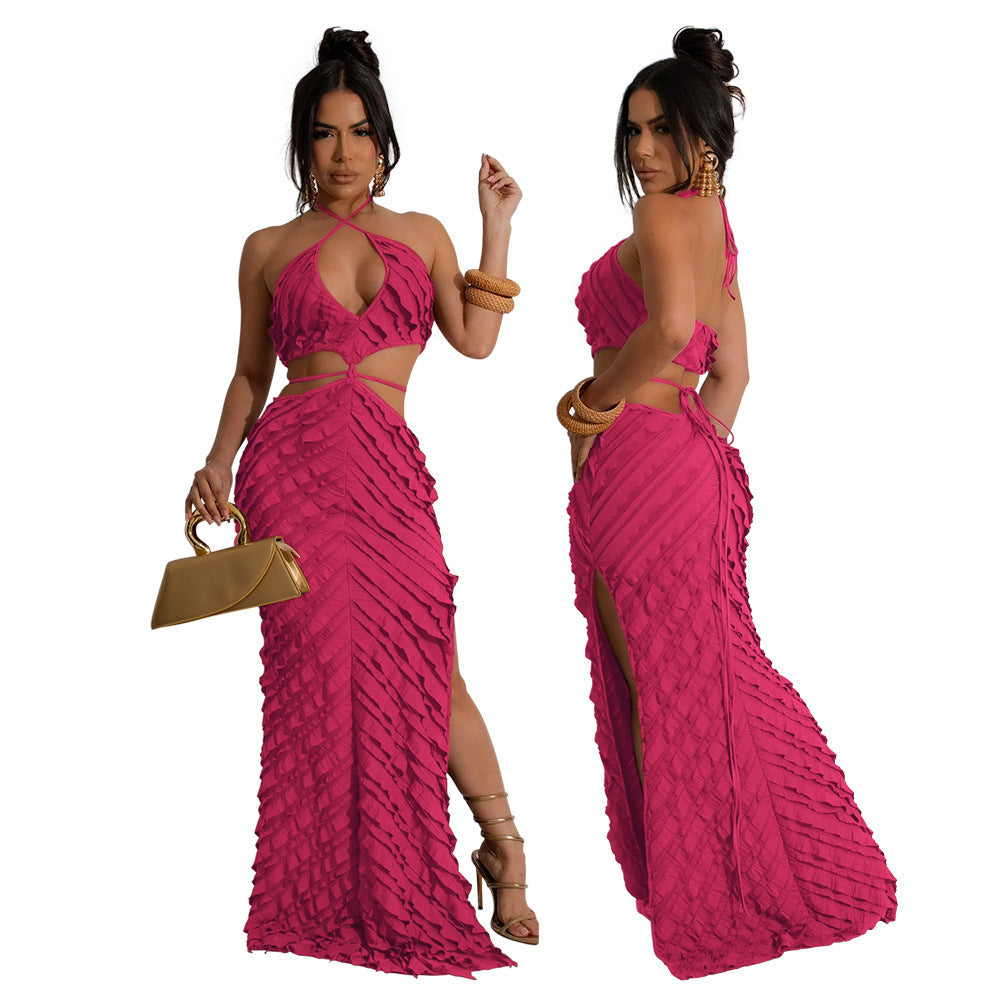 Women's Louver Sexy Halter Lace Up Slim Fit Dresses