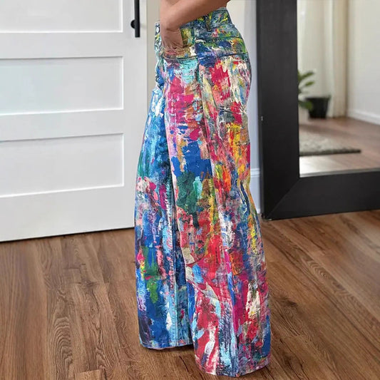 Fashion Casual Straight Painted Elastic Denim Jeans