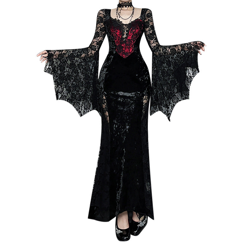 Vampire Chain Long-sleeved Dress Gothic Style Lace Dresses