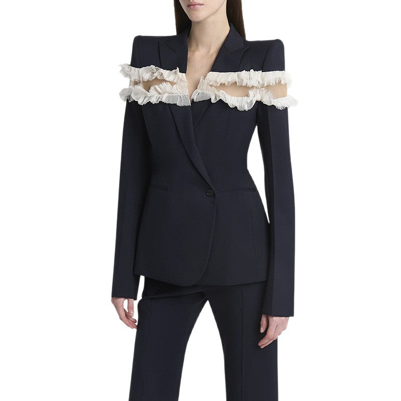 Temperament Mesh Stitching Trousers Two-piece Set Fashion Casual Suit