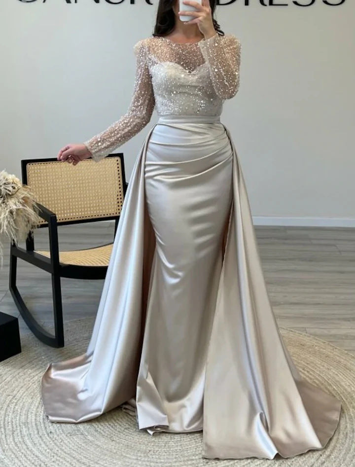 Women's Long-sleeved Elegant Host Temperament Queen Sequined Dresses