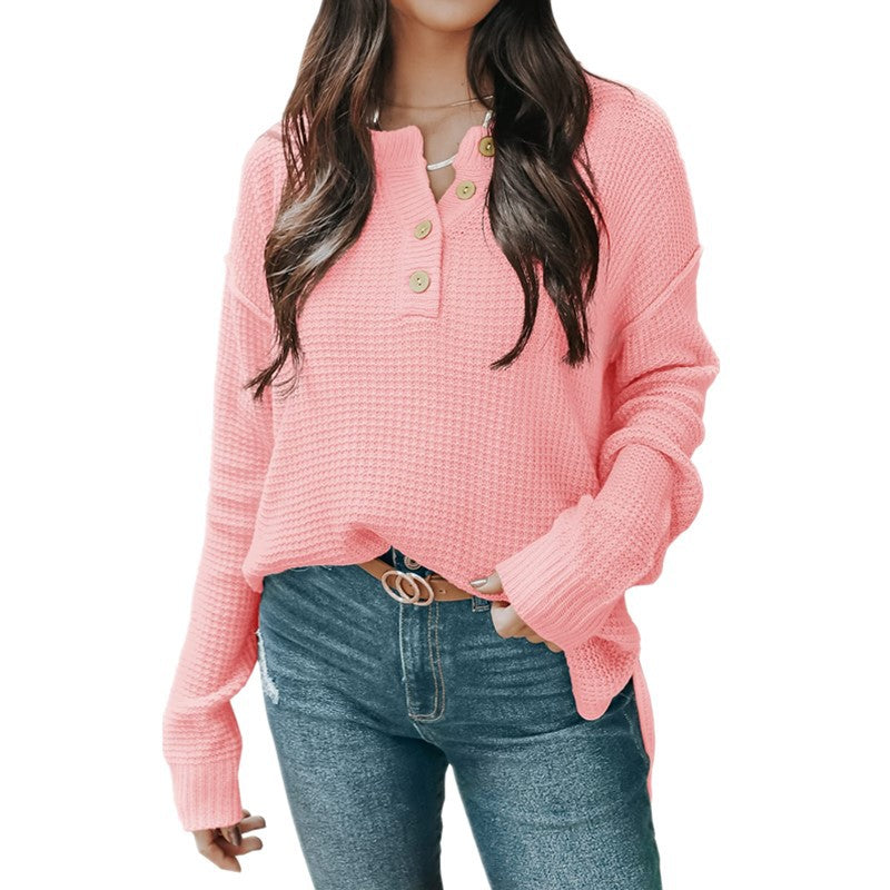 Women's Casual Long-sleeved Button Loose Pullover Sweater