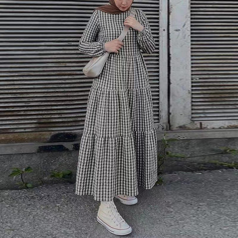 Long Sleeve Elastic Round Neck Loose Dresses
