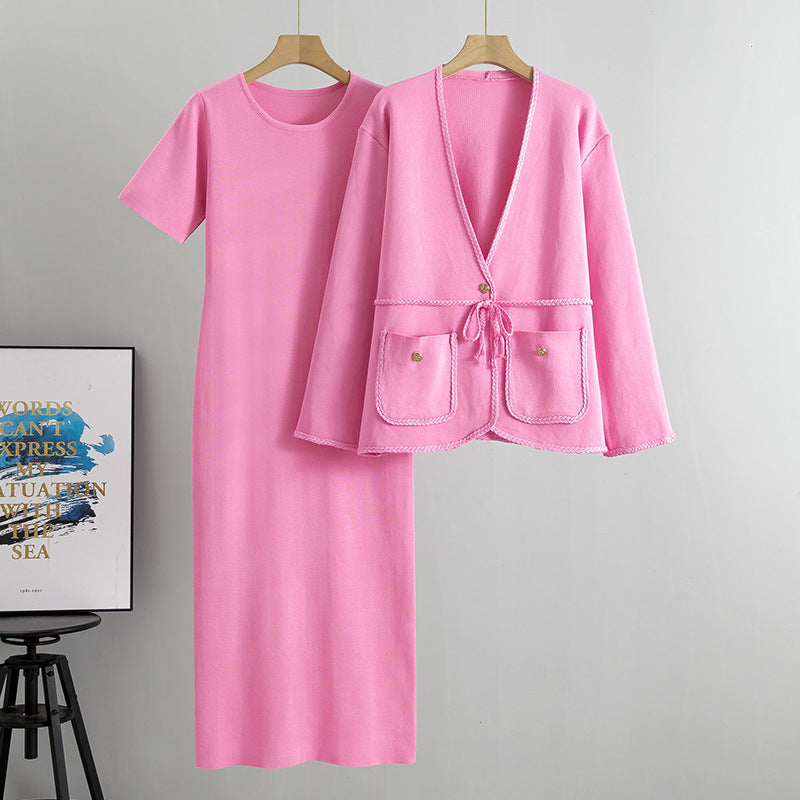 Women's Loose Long Dress Two-piece Set Cardigans