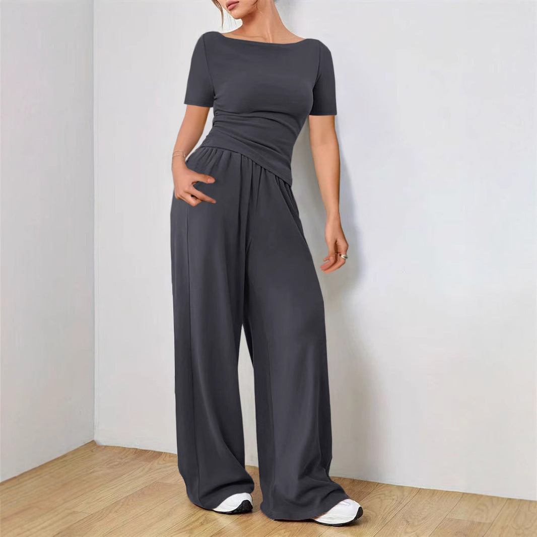 Stylish Women's Solid Color Short-sleeved Loose Fashion Casual Suit