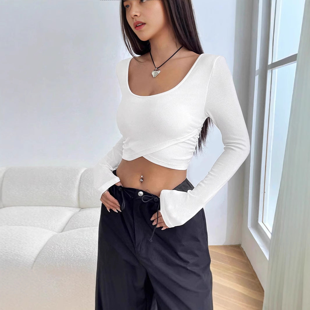 Women's Collar Tight Long-sleeved T-shirt Crop Bottoming Women's Sweater