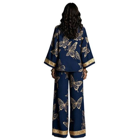 Women's Printed Sexy Deep V Loose Zip Wide Fashion Casual Suit