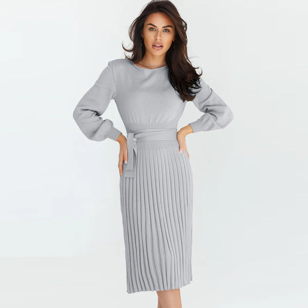 Women's Knitted Dress Pleated Mid-length Bottoming Dresses