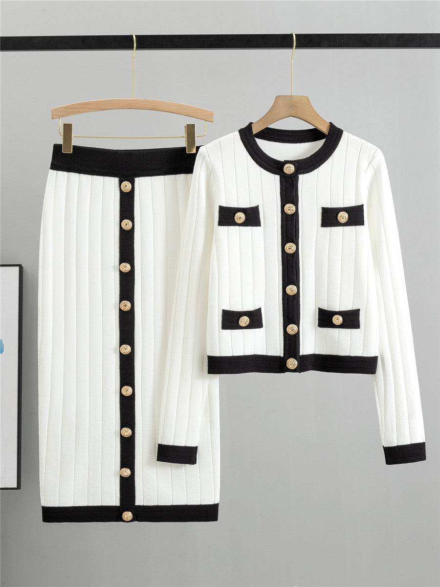 Women's French Style Temperament High-grade Knitted Two-piece Set Dress Fashion Casual Suit