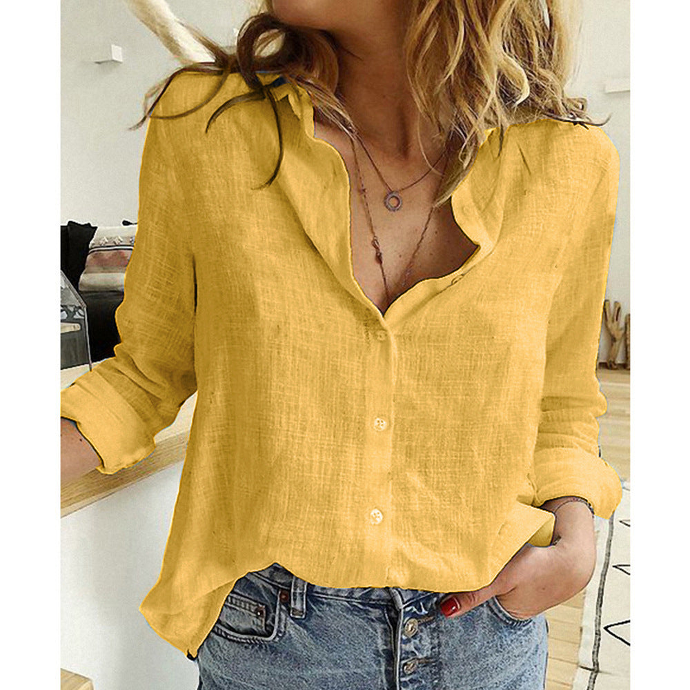 Women's Casual Loose Long-sleeved Linen Shirt Large Clothing