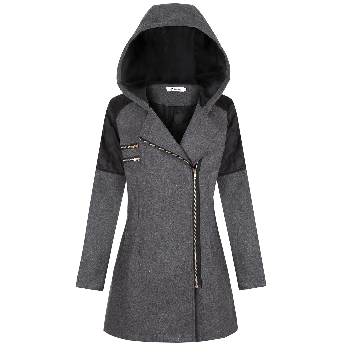 Women's Zipper Hooded Thickened Thermal Woolen Mid-length Coats