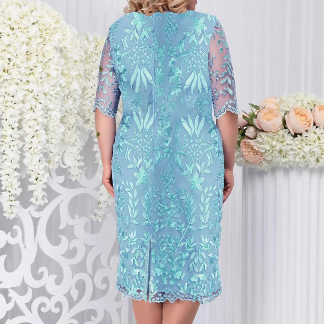 Women's Festival Dress Stitching Embroidered Lace Slim Plus Size