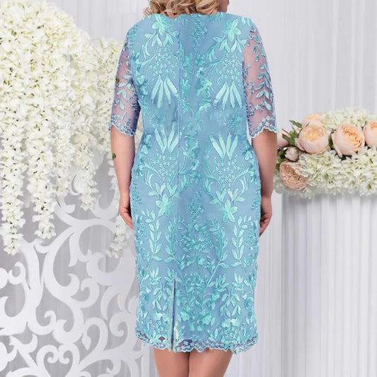 Women's Festival Dress Stitching Embroidered Lace Slim Plus Size