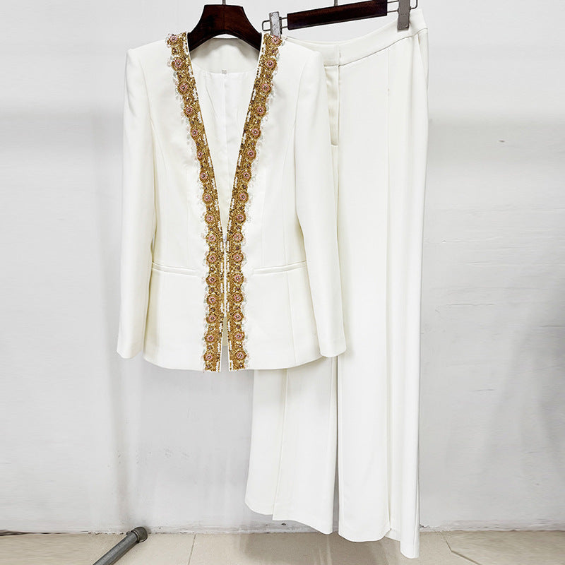 Embroidered Sequin Bead Diamond Trousers Two-piece Coats