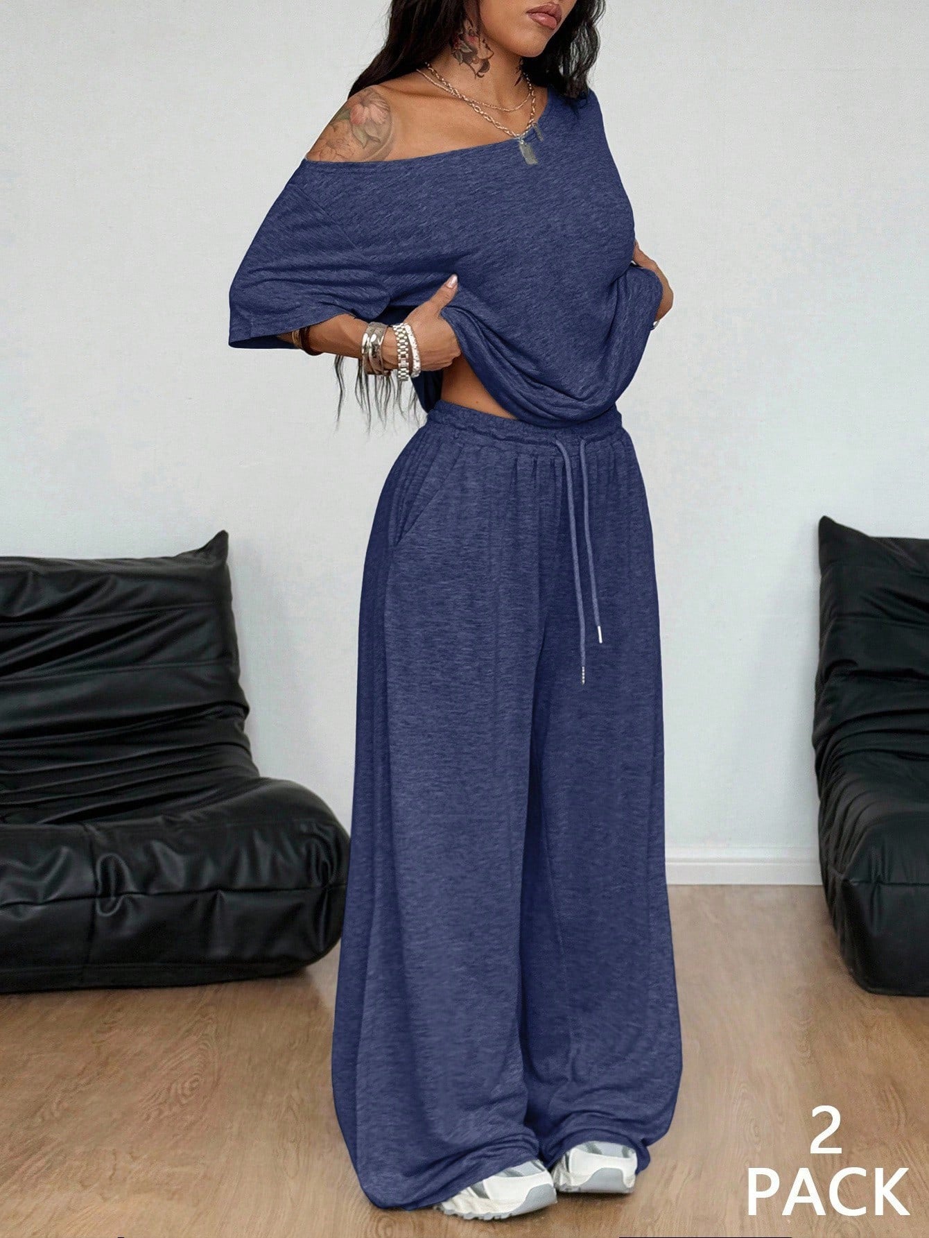 Women's Diagonal Collar Wide Leg Solid Color Fashion Casual Suit