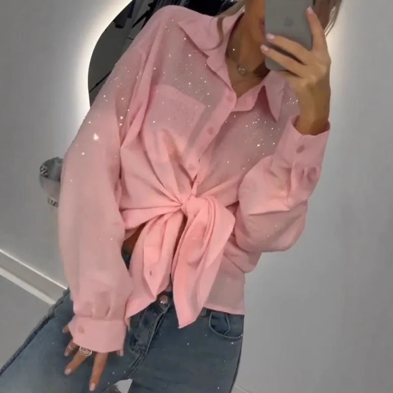 Women's Trendy Sequined Shirt Thin Loose Blouses