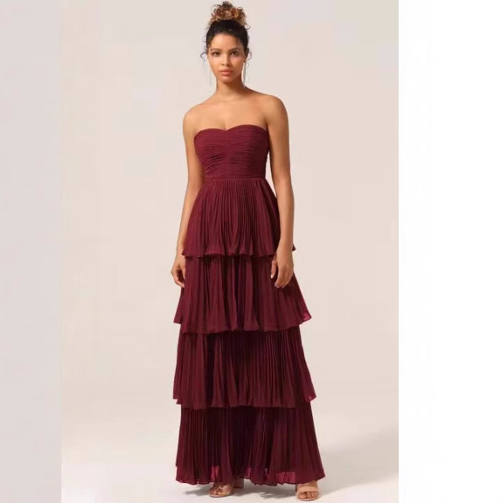 Women's Pleated Beach Tube Cake Dress Senior Dresses