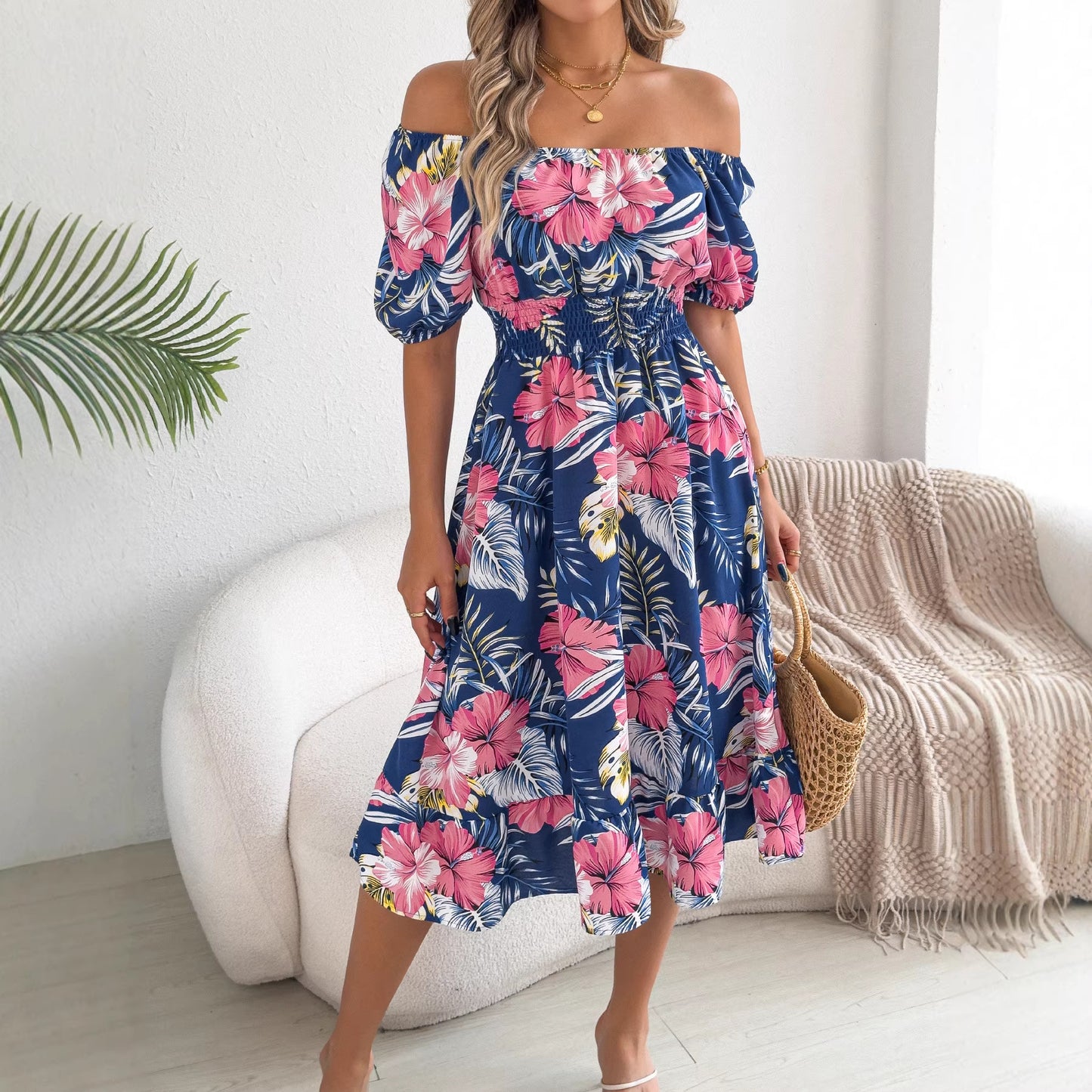 Women's Flower Sleeve Ruffled A- Line Holiday Clothing