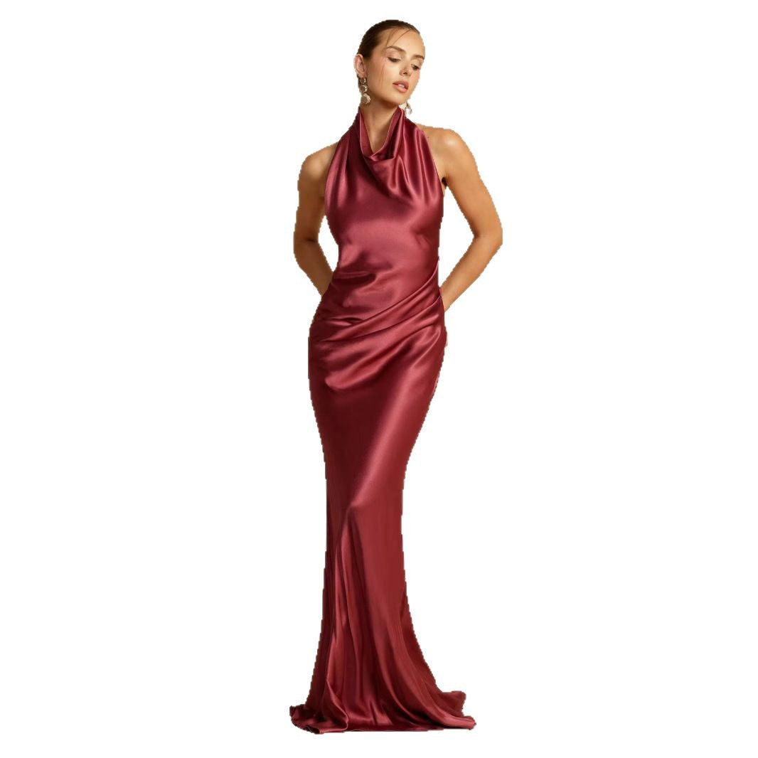 Women's Slit Sexy Elegant Dress Pure Color Halter Dresses