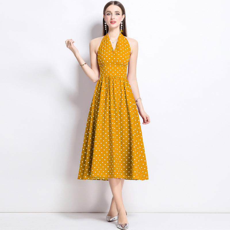 Women's Dress Polka Dot Small Backless Halter Dresses