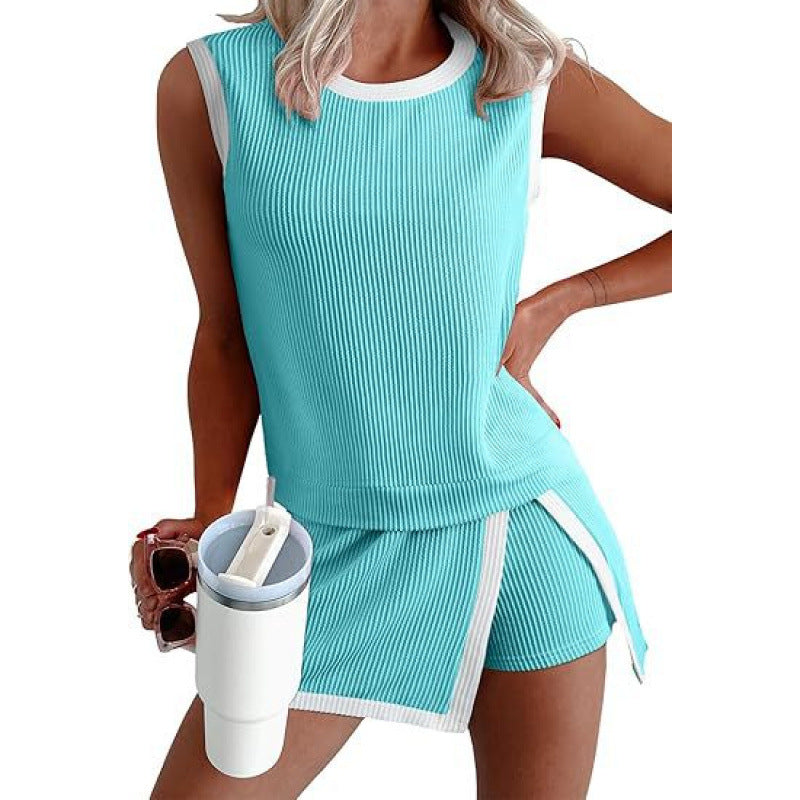 Women's Twist Strip Round Neck Loose Elastic Fashion Casual Suit
